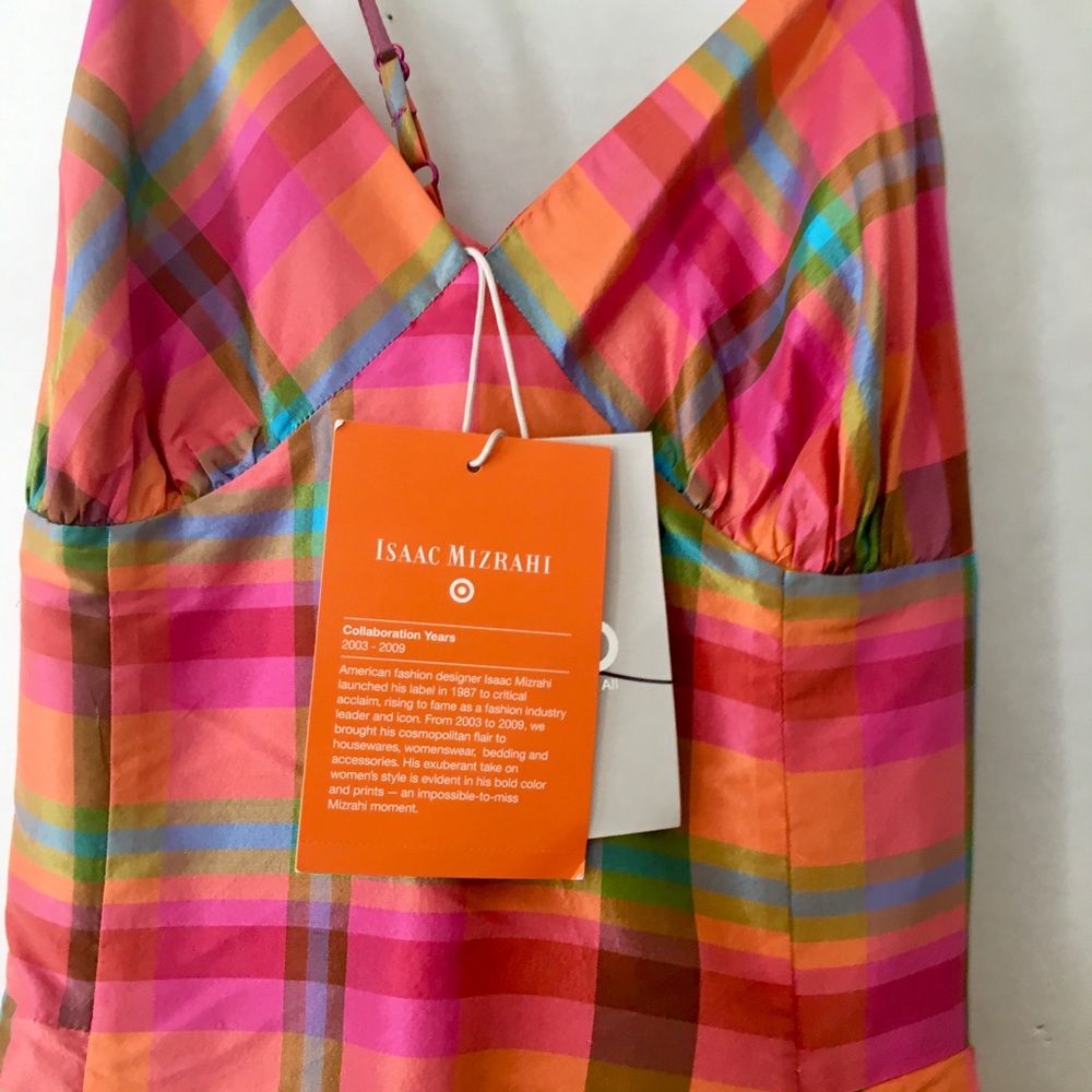 Issac Mizrahi Sleeveless Plaid Silk V Neck Dress - Picture 3 of 4
